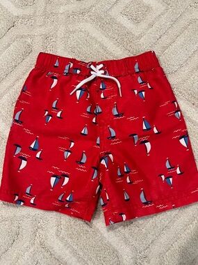 NWOT Little Me baby Red Sailboat Swim Trunks